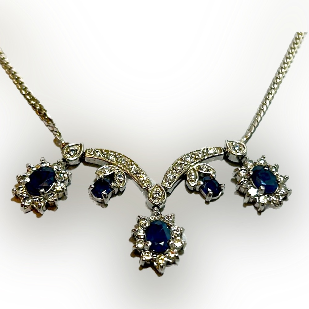 Elegant Sapphire and CZ Necklace